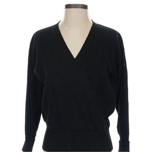 White + Warren  Black V-Neck Sweater